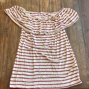 Elegant Red Striped Off-Shoulder Maternity Blouse